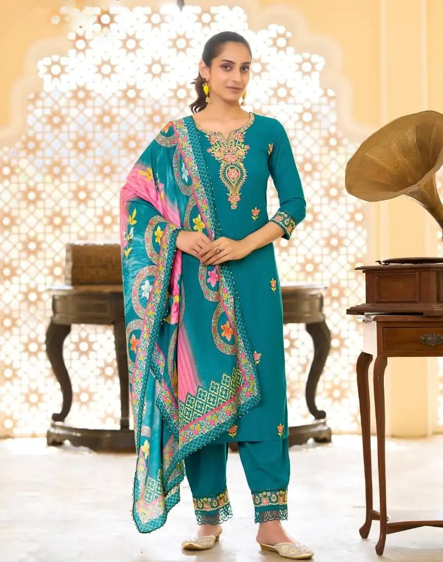 Women's 3-Piece Kurta Set with Palazzo & Dupatta
