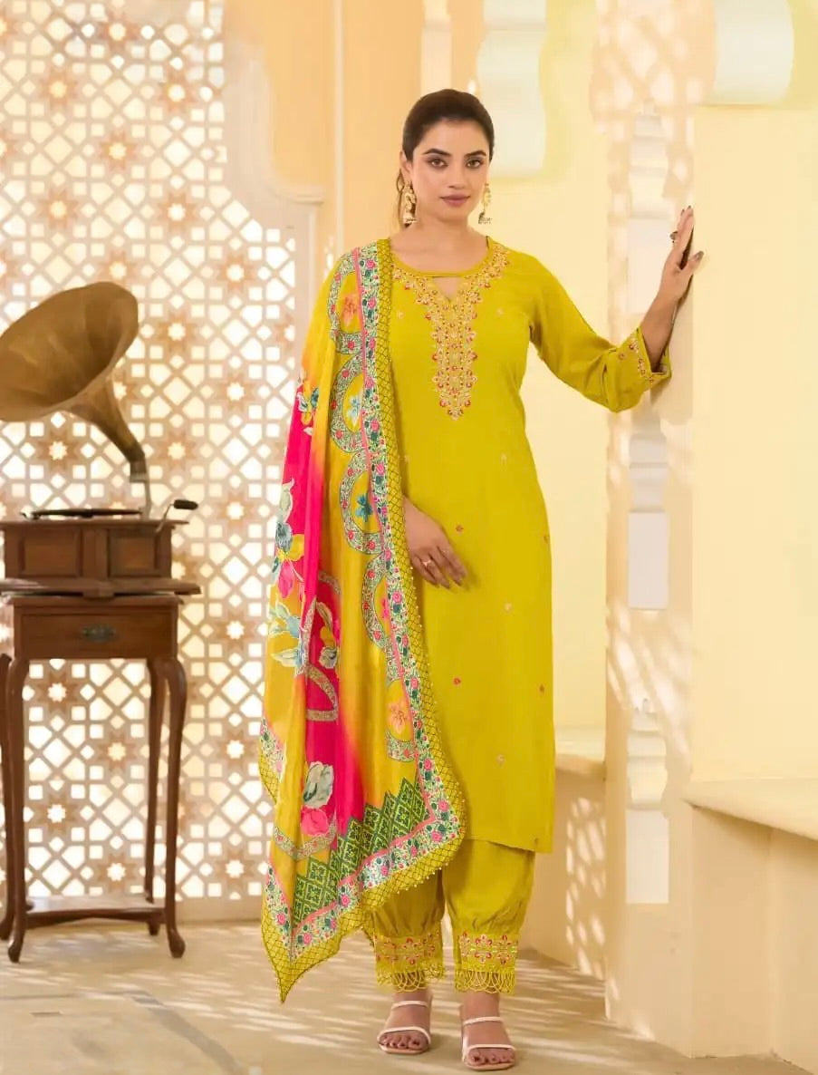 Women's 3-Piece Kurta Set with Palazzo & Dupatta
