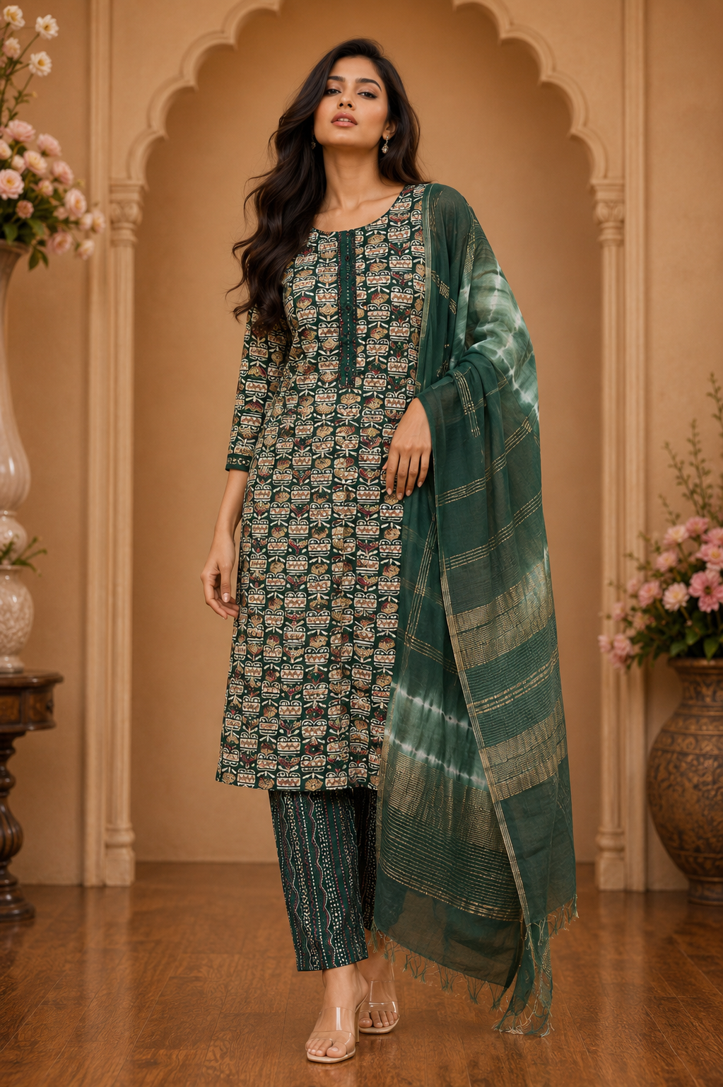 Women's 3-Piece Kurta Set with Palazzo & Dupatta