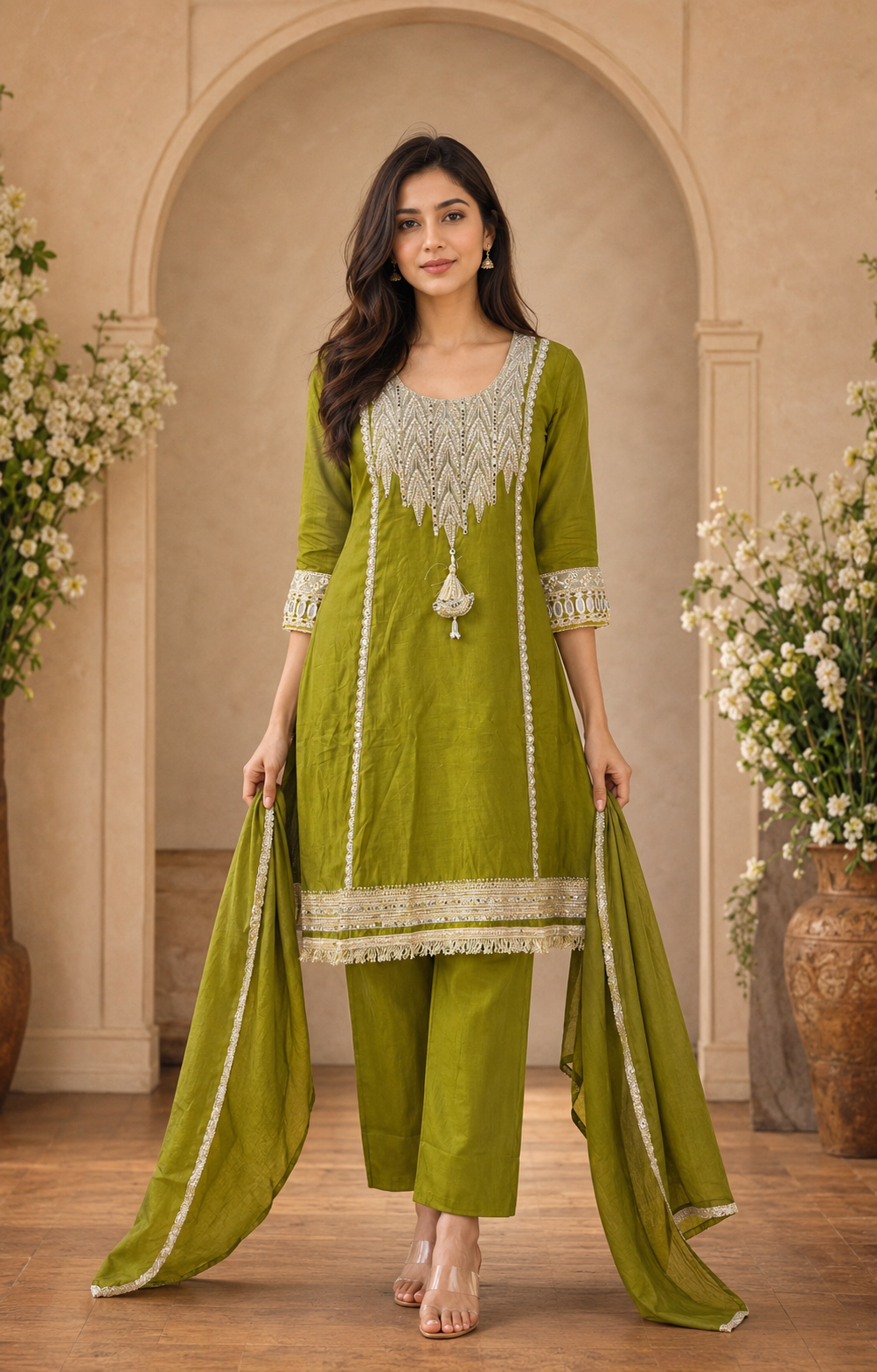 Women's 3-Piece Kurta Set with Palazzo & Dupatta
