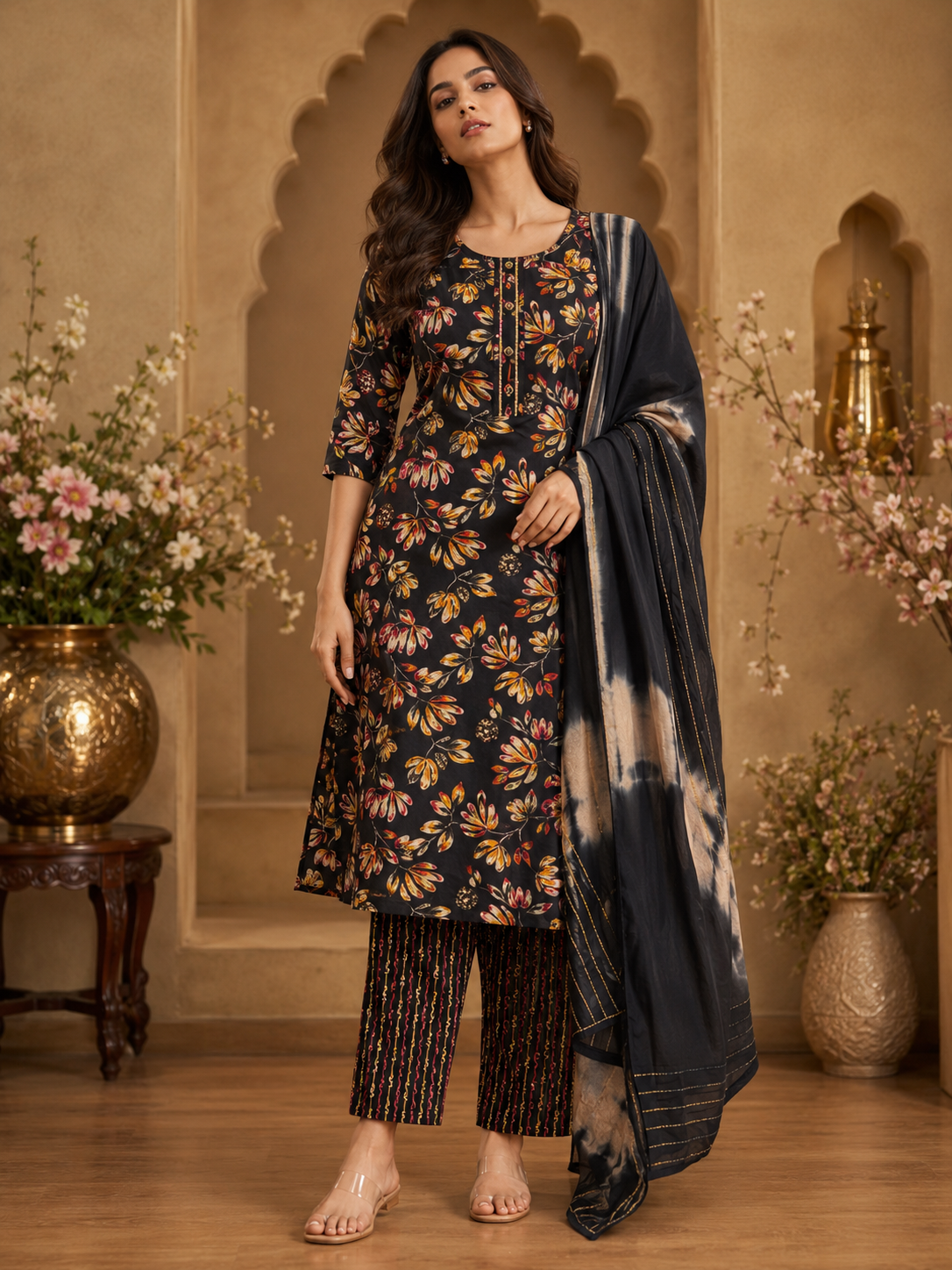 Women's 3-Piece Kurta Set with Palazzo & Dupatta