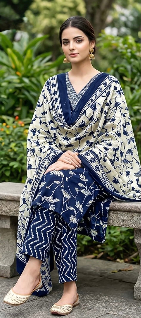 Women's 3-Piece Kurta Set with Palazzo & Dupatta