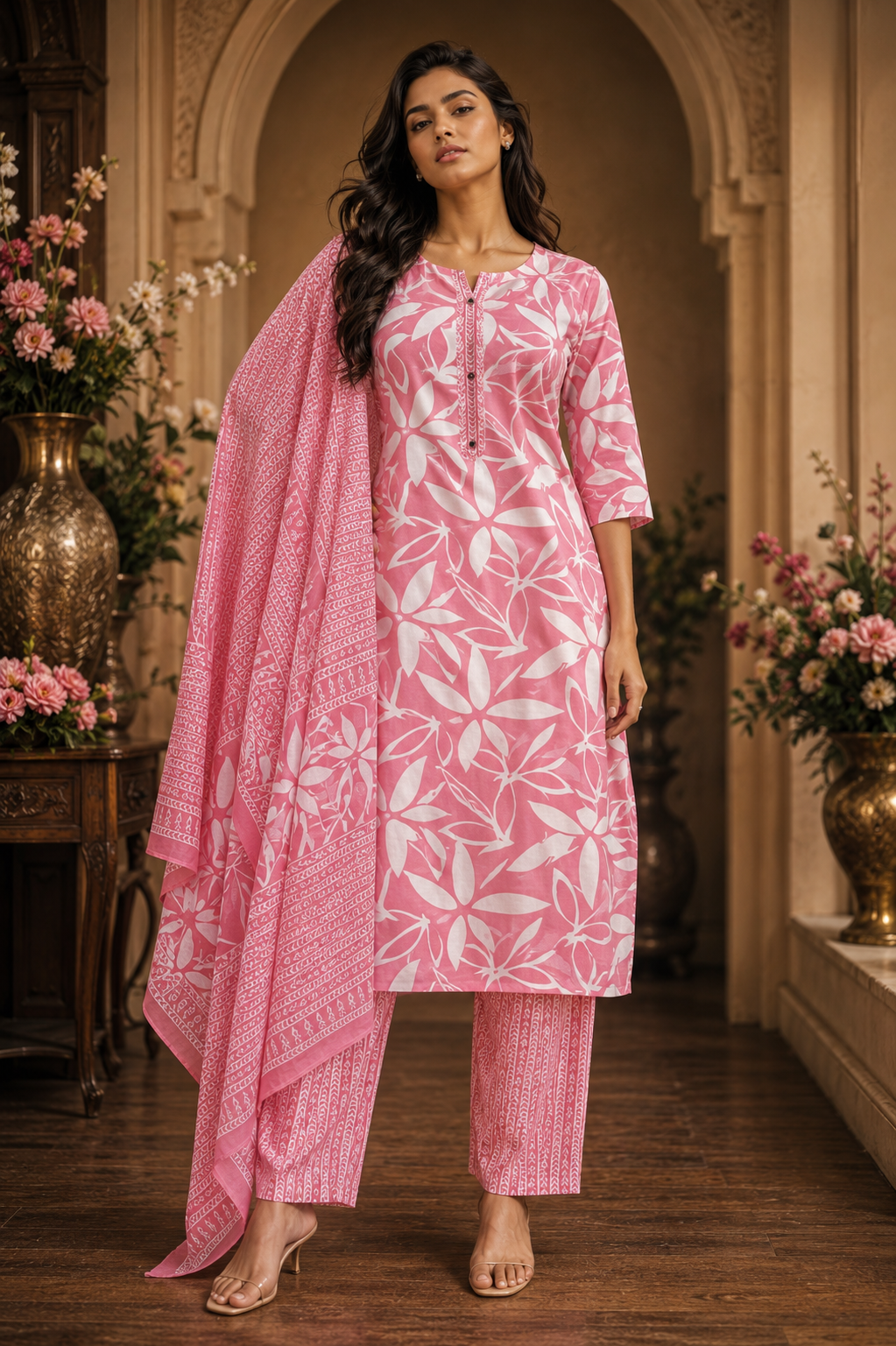 Women's 3-Piece Kurta Set with Palazzo & Dupatta