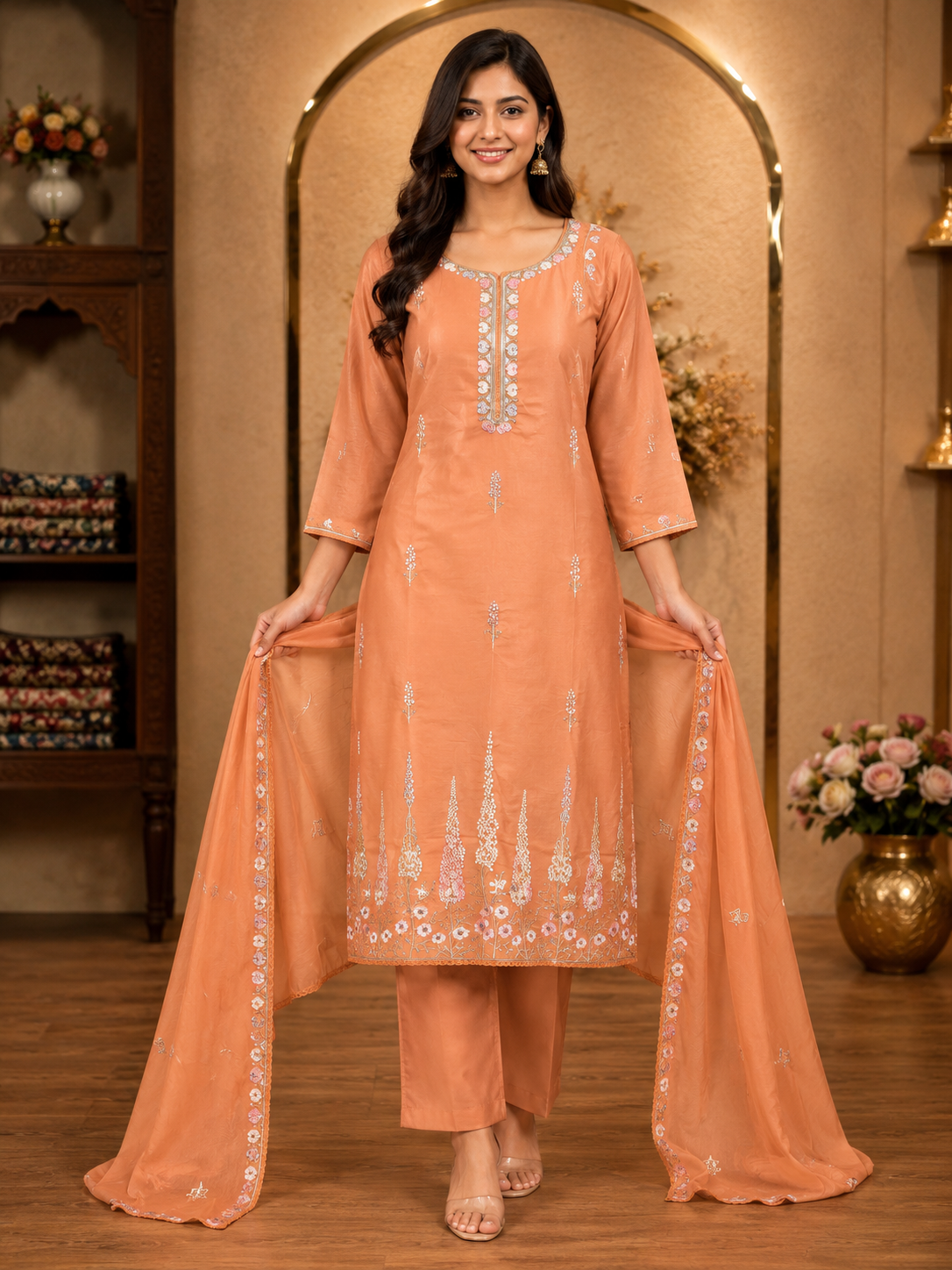 Women's 3-Piece Kurta Set with Palazzo & Dupatta