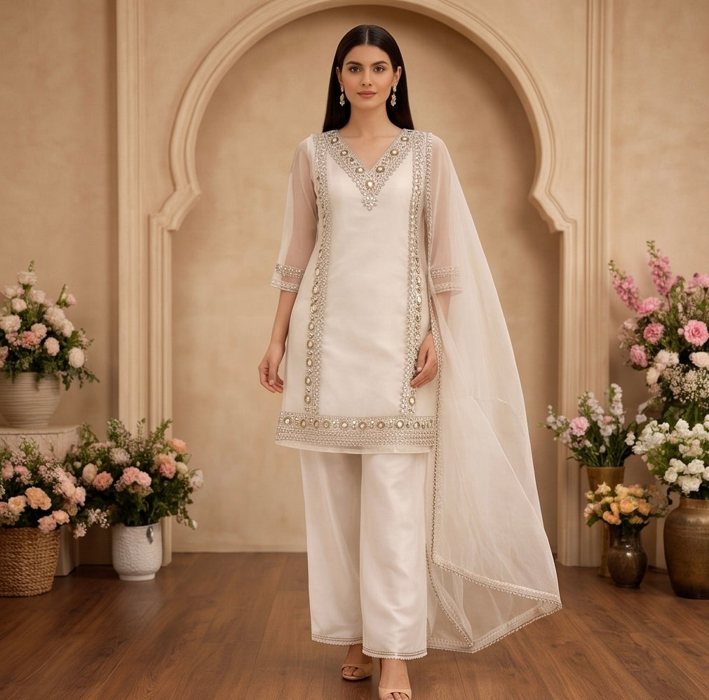 Women's 3-Piece Kurta Set with Palazzo & Dupatta