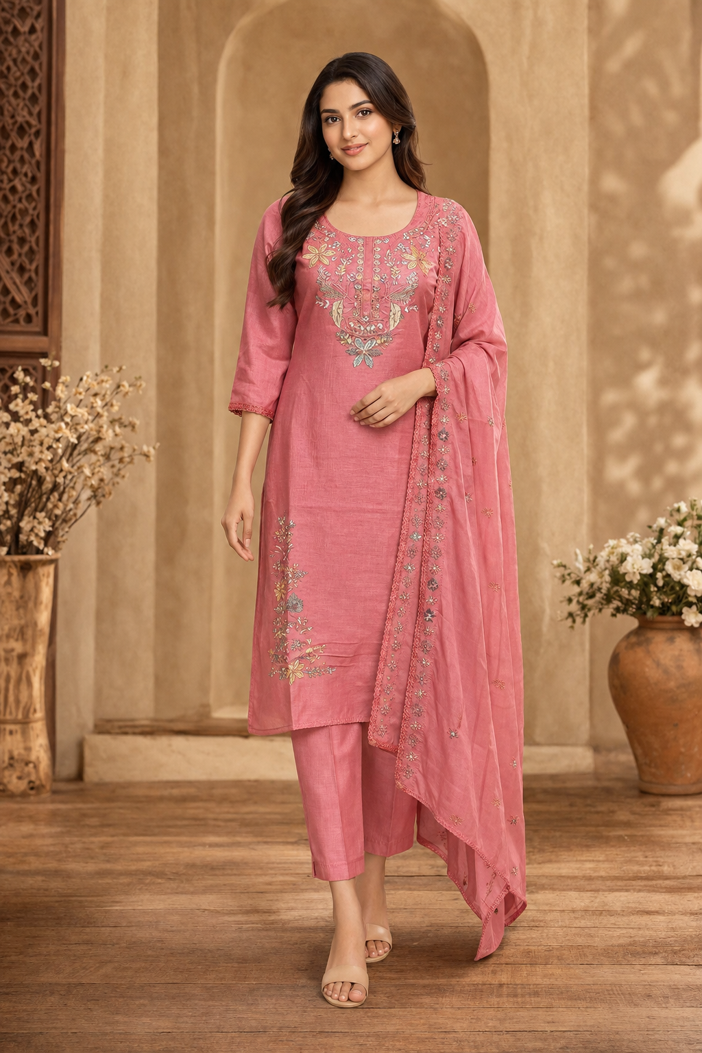 Women's 3-Piece Kurta Set with Palazzo & Dupatta