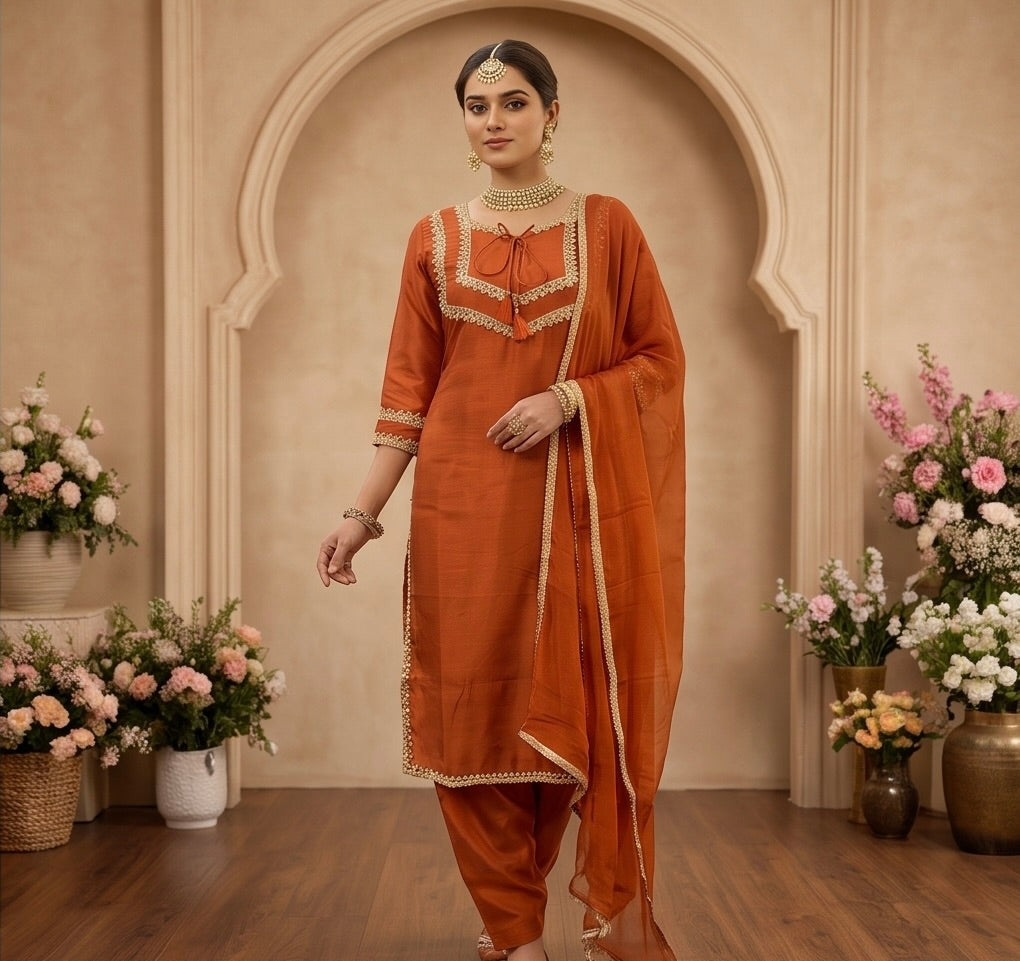 Women's 3-Piece Kurta Set with Palazzo & Dupatta