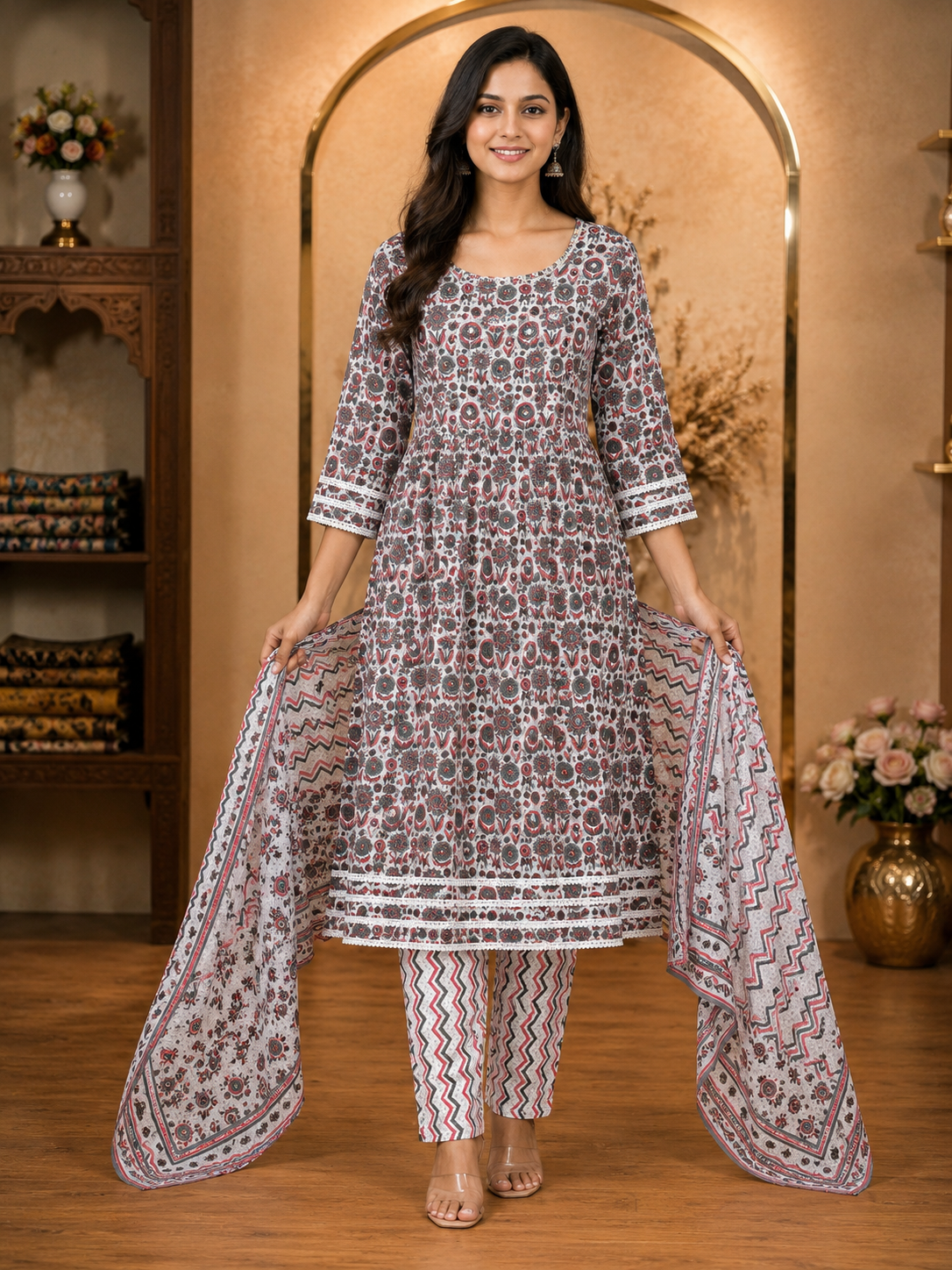 Women's 3-Piece Kurta Set with Palazzo & Dupatta