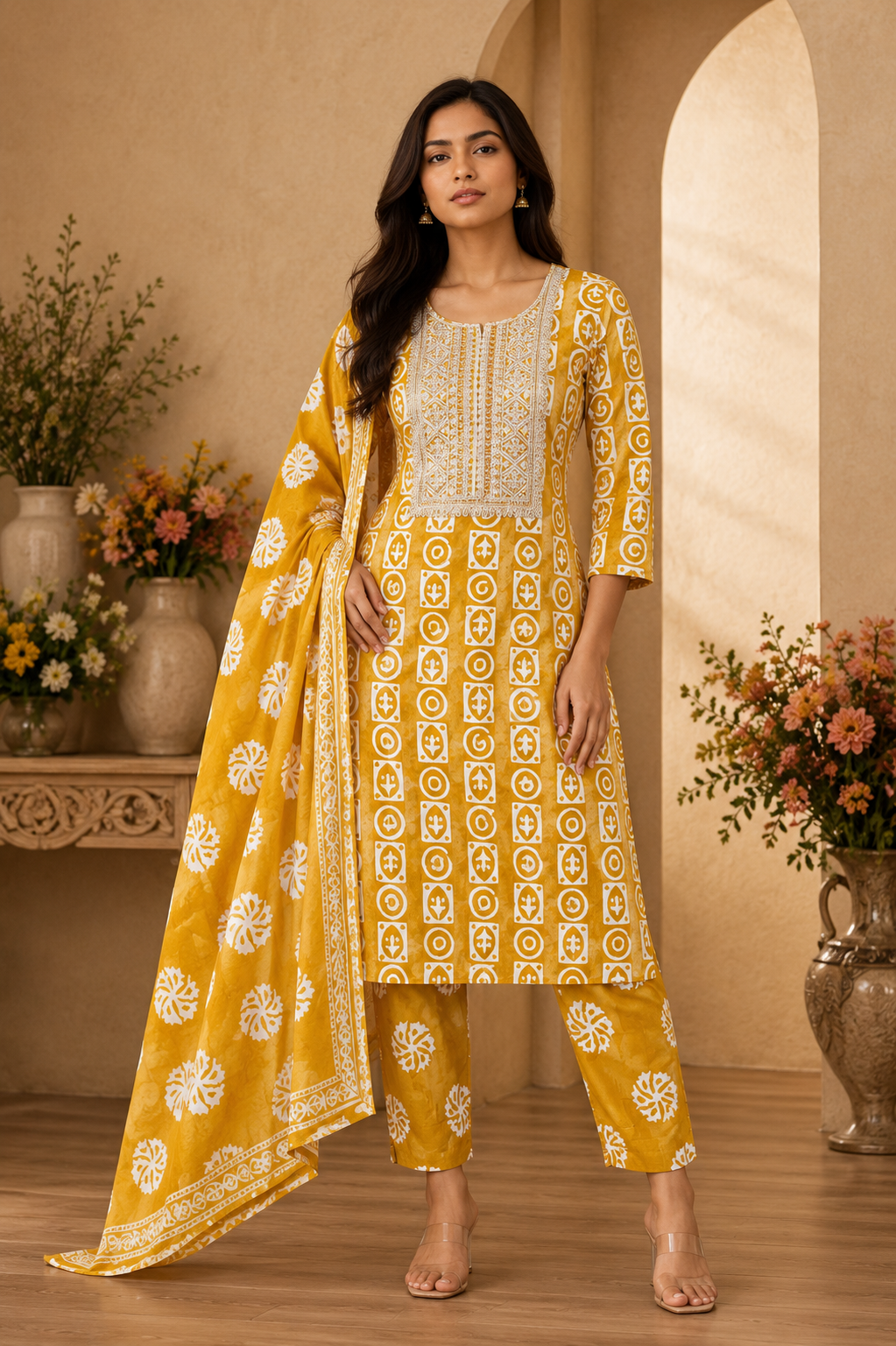Women's 3-Piece Kurta Set with Palazzo & Dupatta