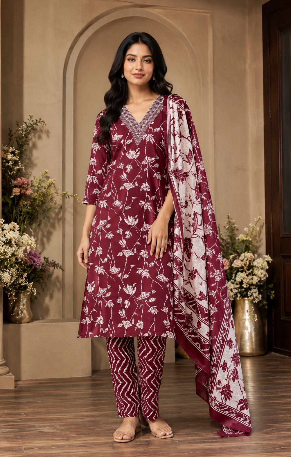 Women's 3-Piece Kurta Set with Palazzo & Dupatta