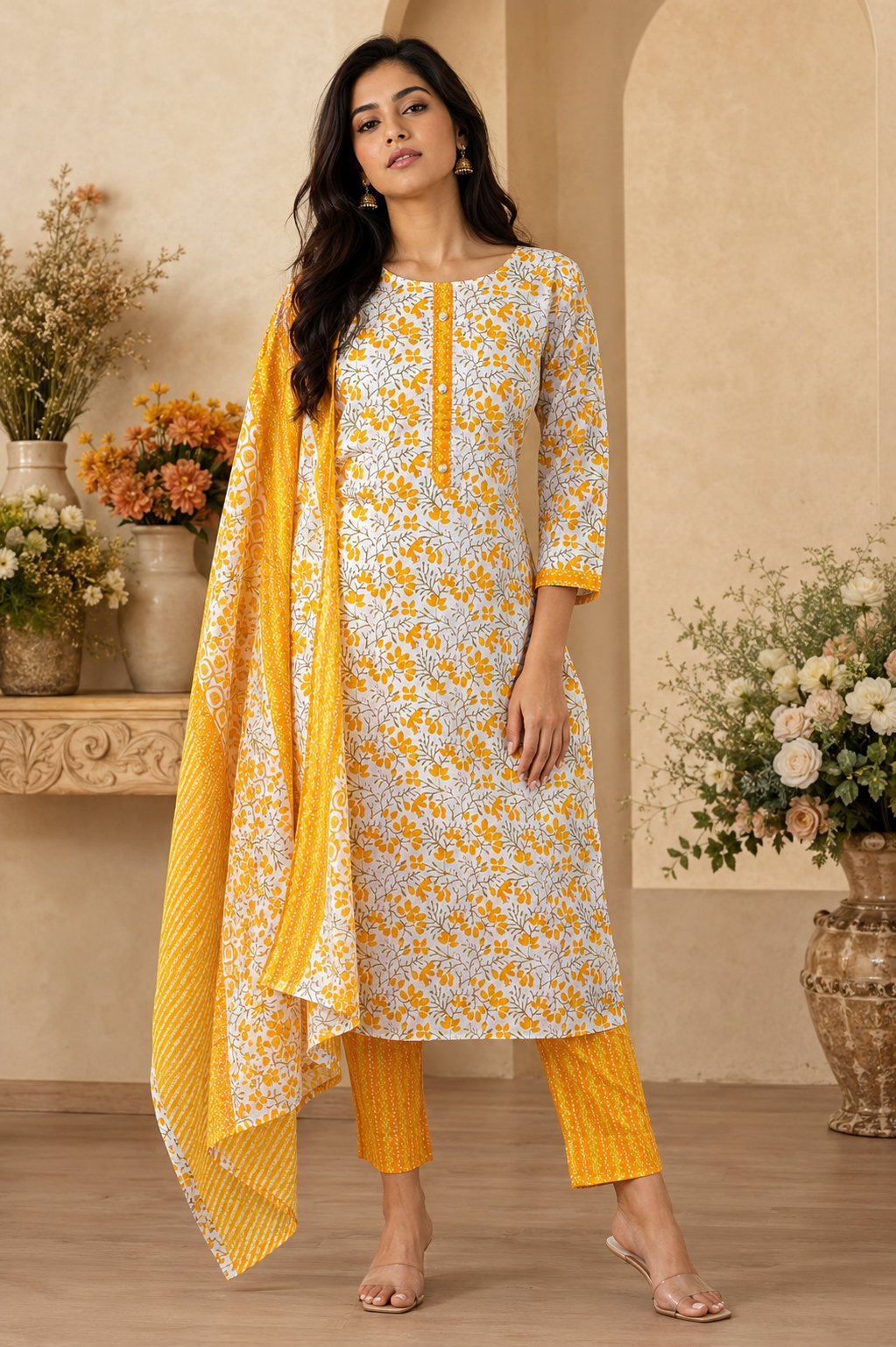 Women's 3-Piece Kurta Set with Palazzo & Dupatta