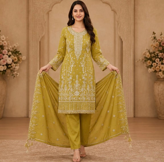 Women's 3-Piece Kurta Set with Palazzo & Dupatta