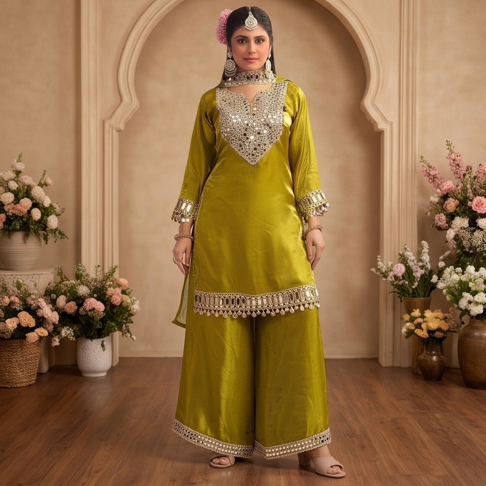 Women's 3-Piece Kurta Set with Palazzo & Dupatta
