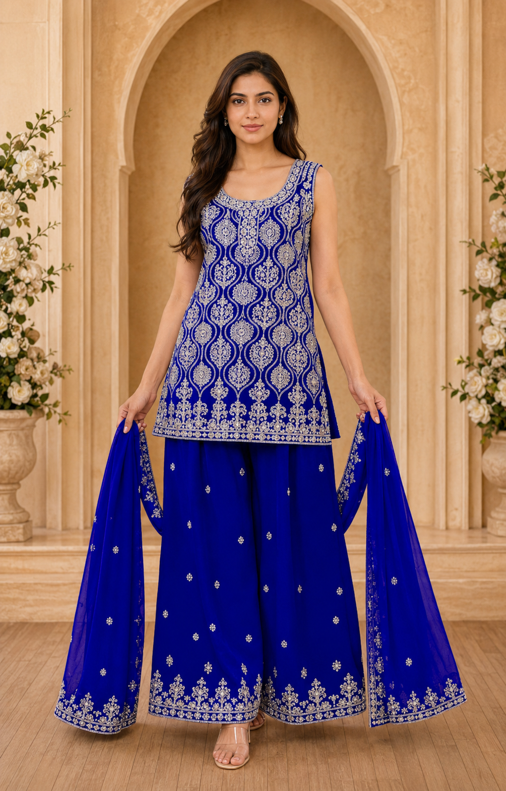 Women's 3-Piece Kurta Set with Palazzo & Dupatta