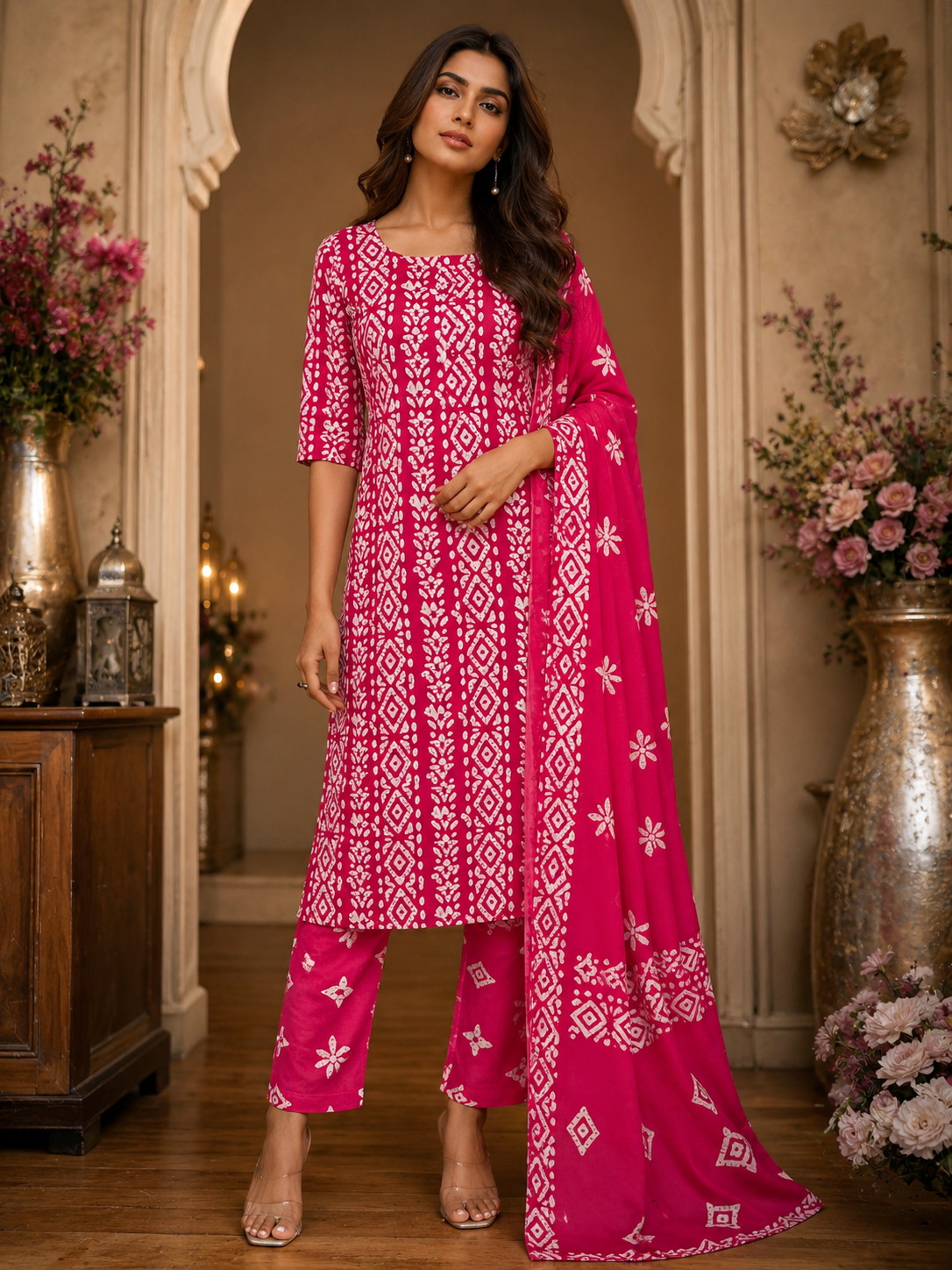 Women's 3-Piece Kurta Set with Palazzo & Dupatta