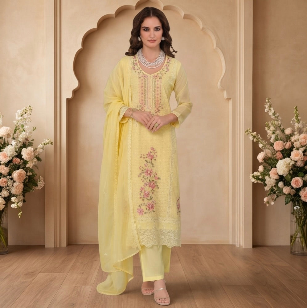 Women's 3-Piece Kurta Set with Palazzo & Dupatta