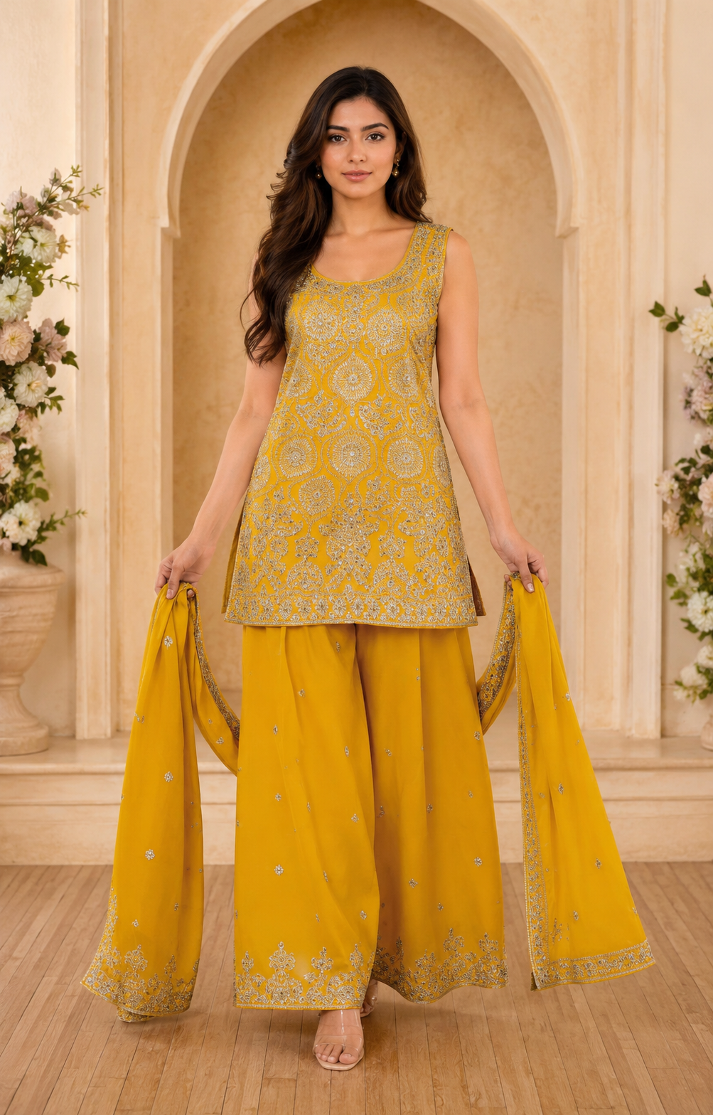 Women's 3-Piece Kurta Set with Palazzo & Dupatta