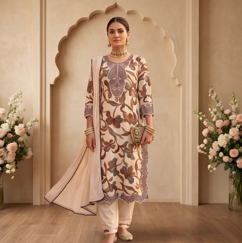 Women's 3-Piece Kurta Set with Palazzo & Dupatta