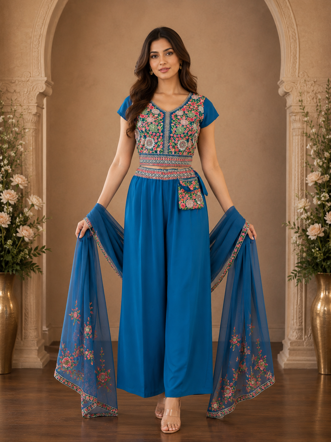 Women's 3-Piece Kurta Set with Palazzo & Dupatta