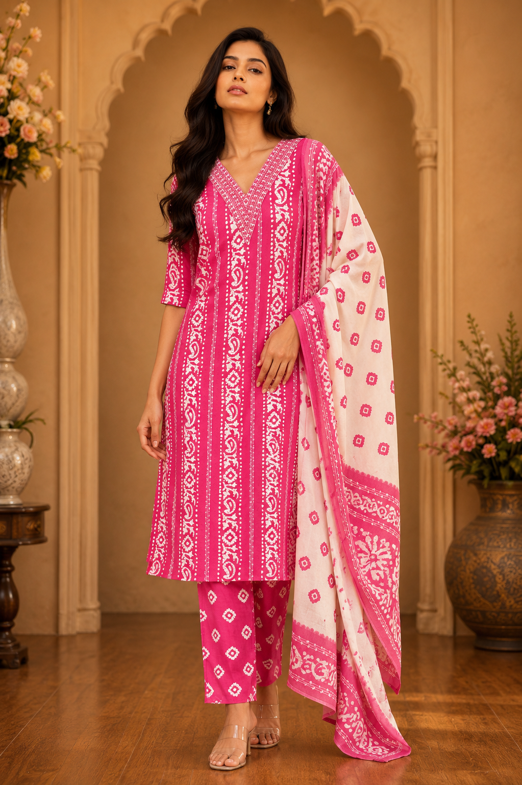Women's 3-Piece Kurta Set with Palazzo & Dupatta