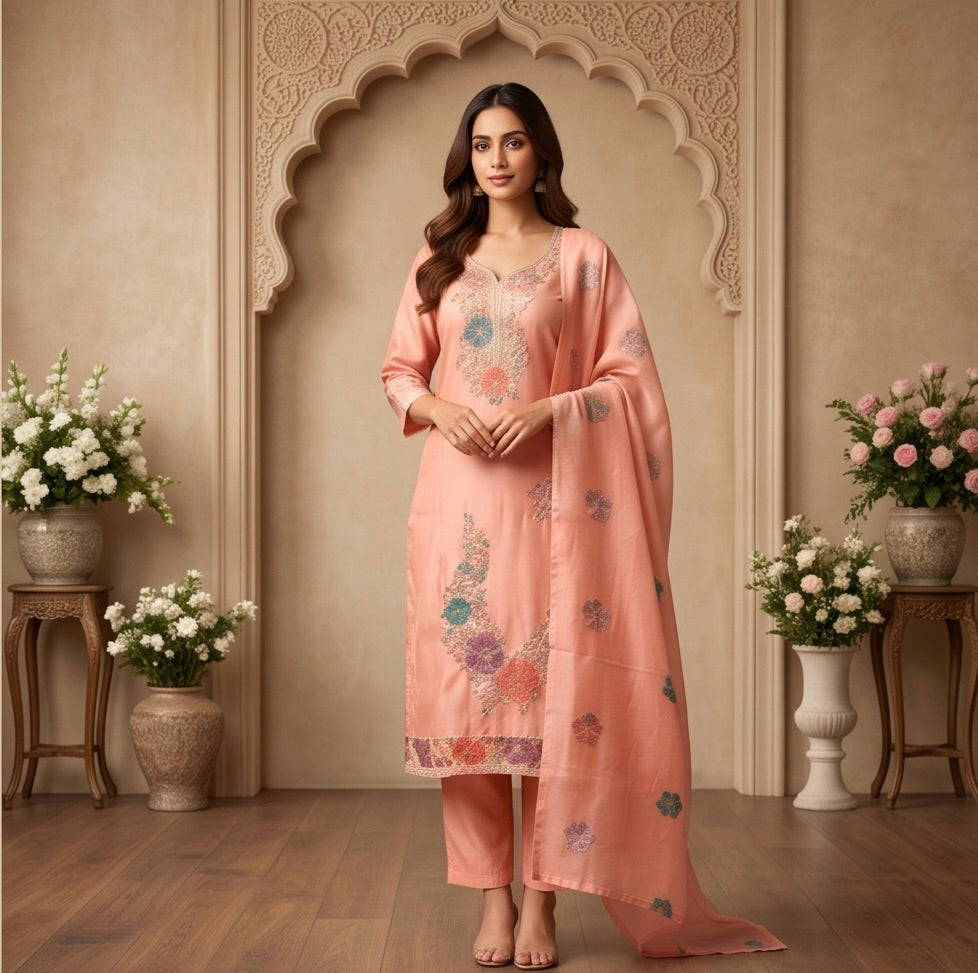 Women's 3-Piece Kurta Set with Palazzo & Dupatta
