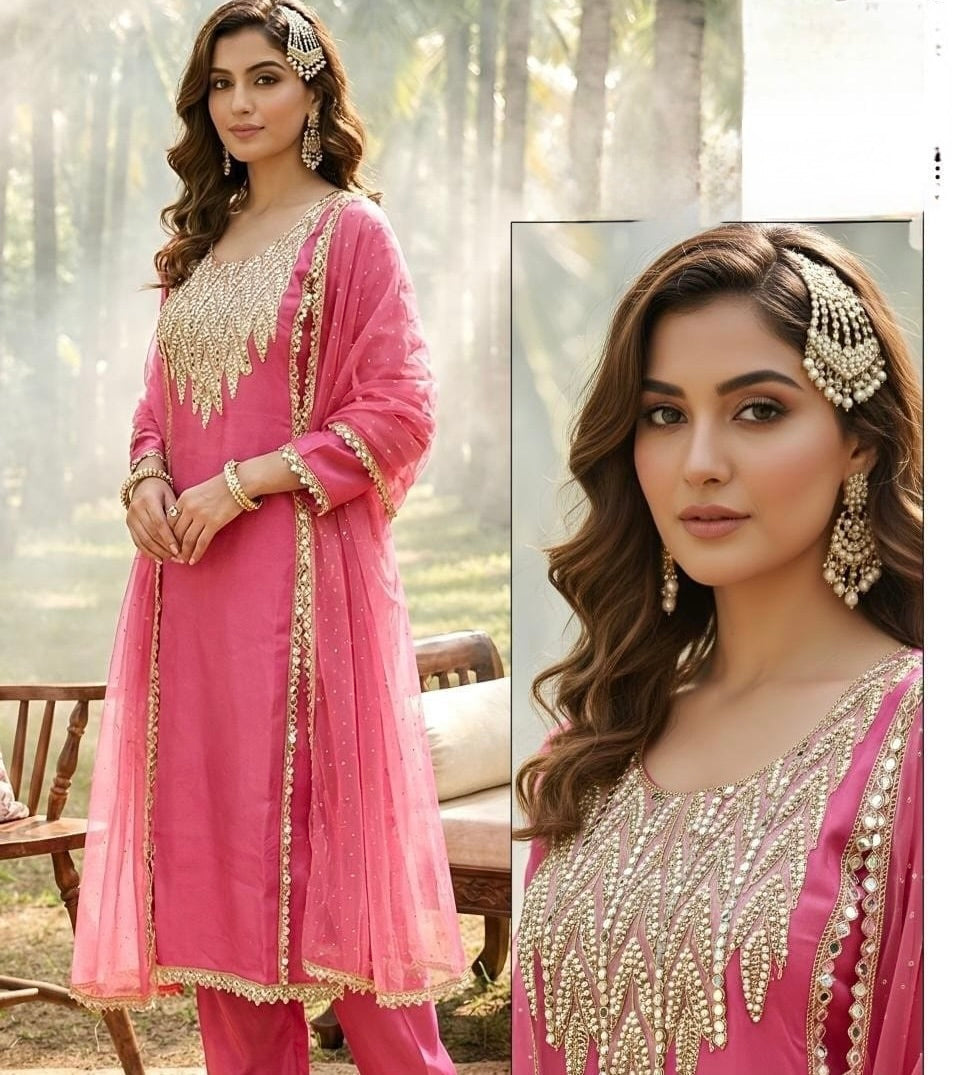 Women's 3-Piece Kurta Set with Palazzo & Dupatta