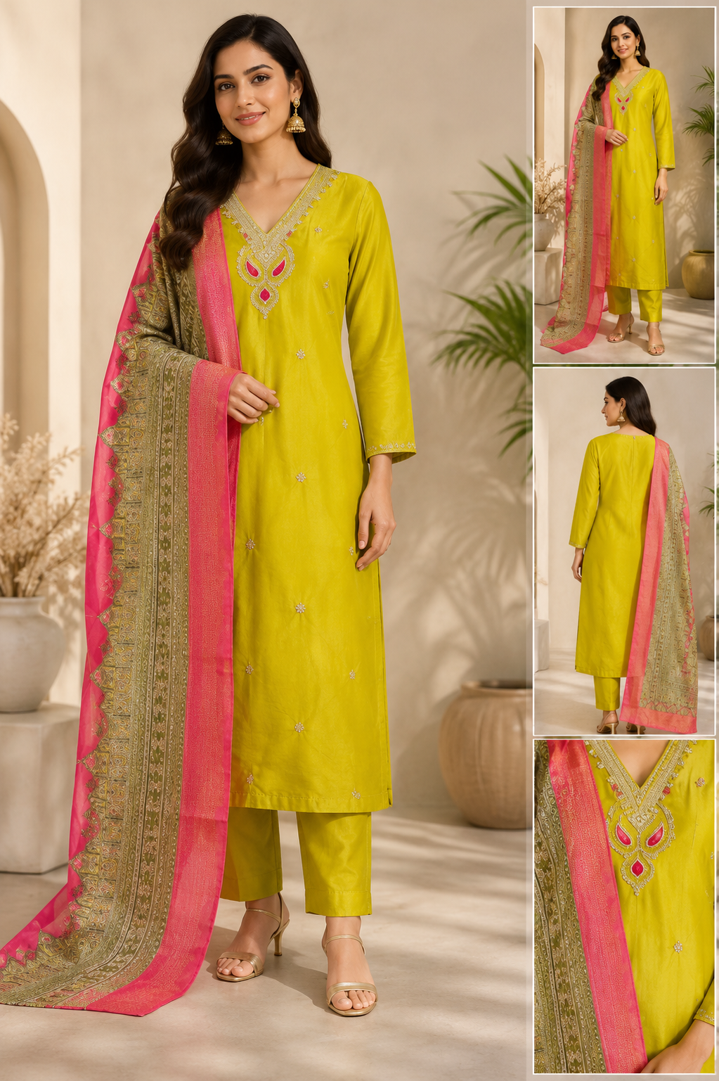 Women's 3-Piece Kurta Set with Palazzo & Dupatta