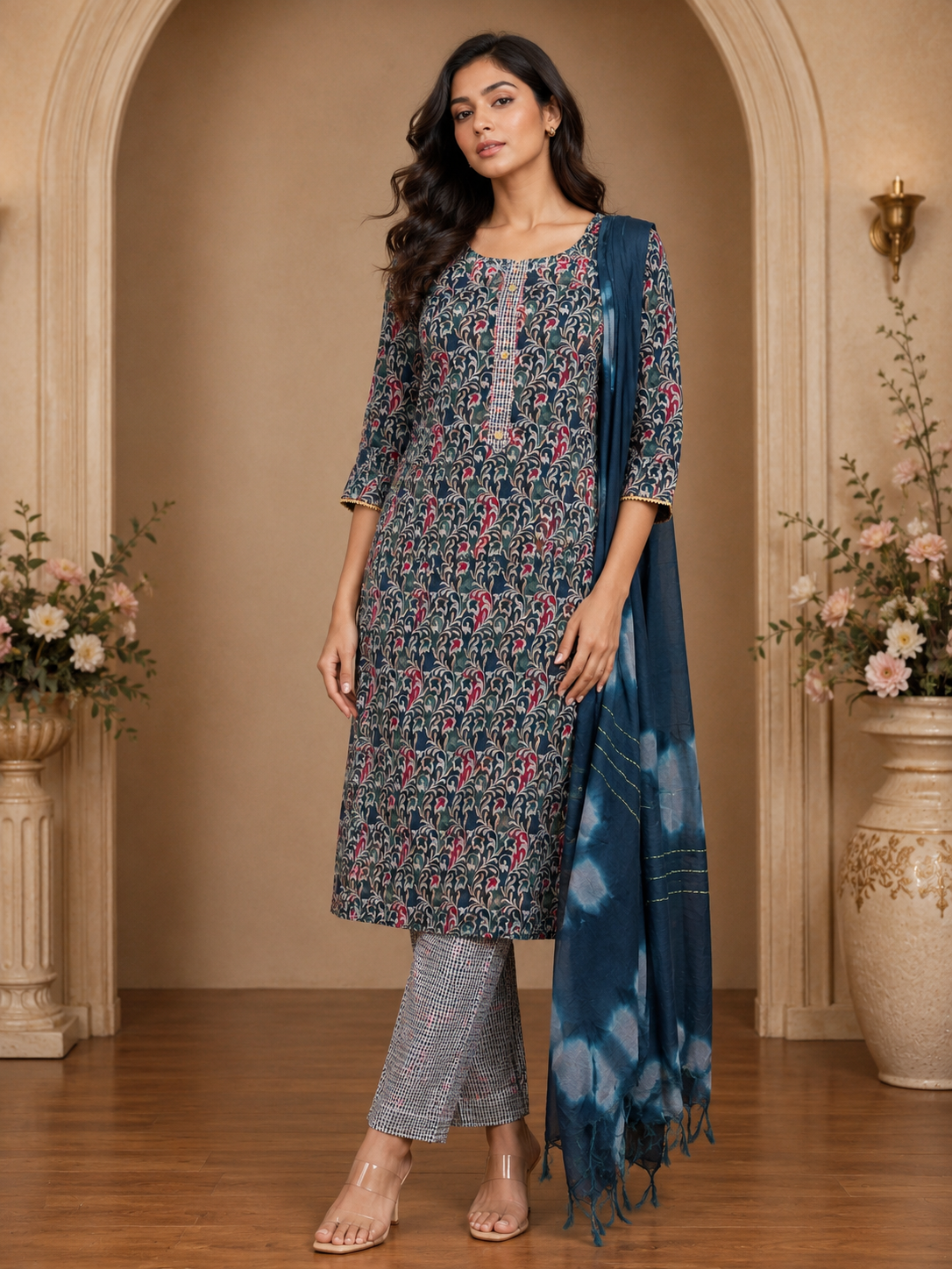 Women's 3-Piece Kurta Set with Palazzo & Dupatta