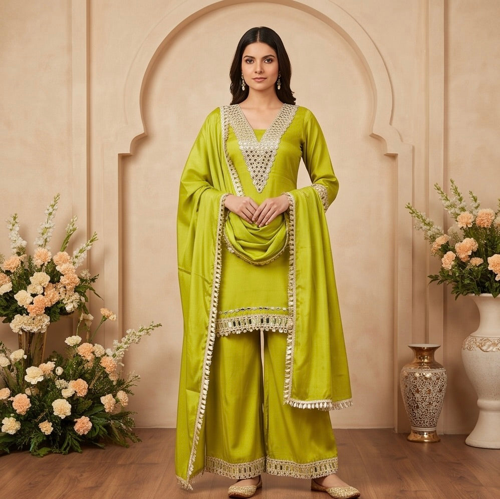 Women's 3-Piece Kurta Set with Palazzo & Dupatta