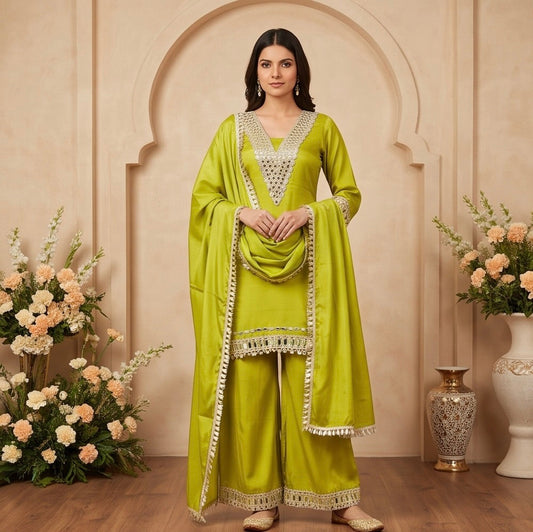 Women's 3-Piece Kurta Set with Palazzo & Dupatta