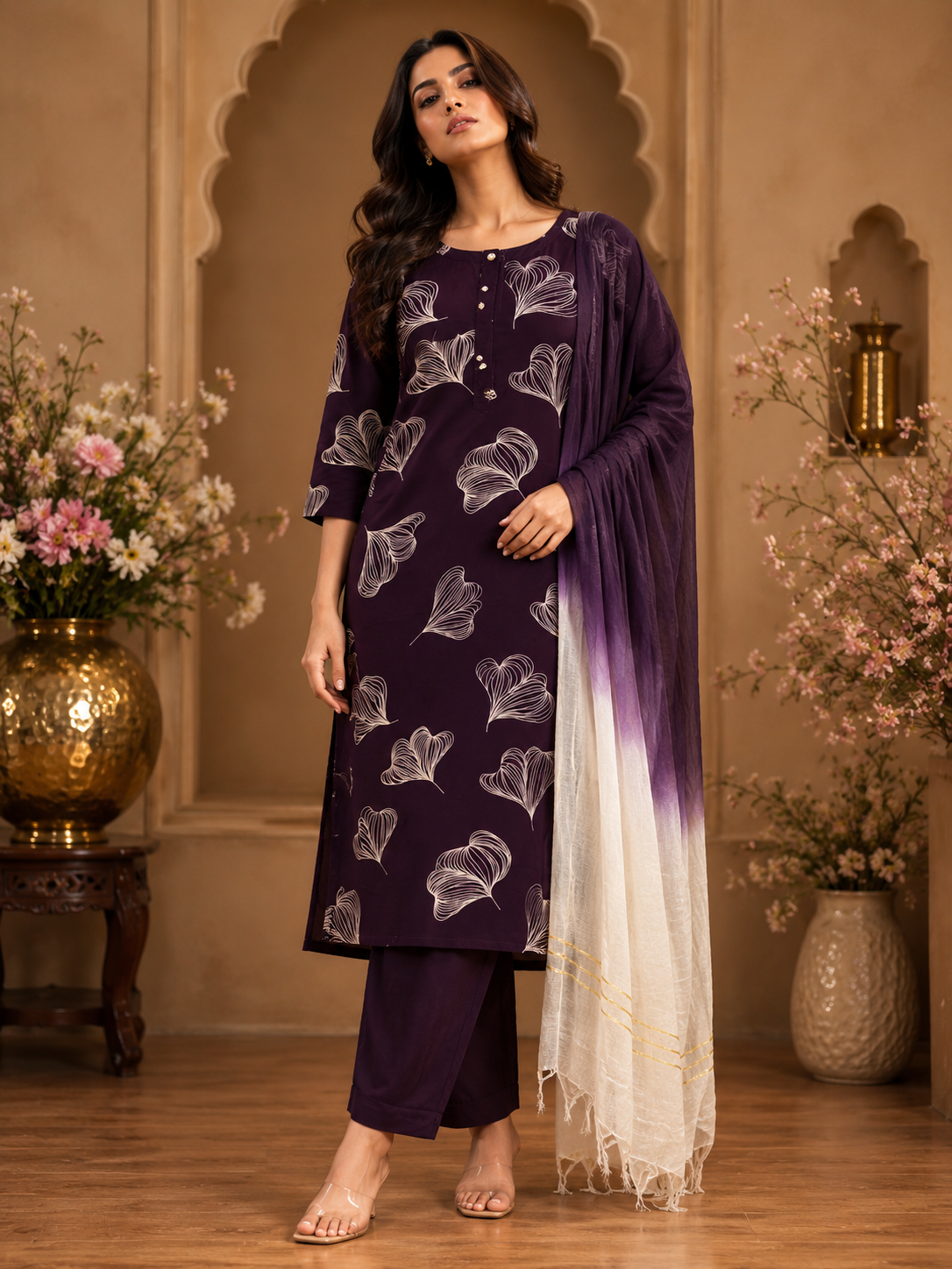 Women's 3-Piece Kurta Set with Palazzo & Dupatta
