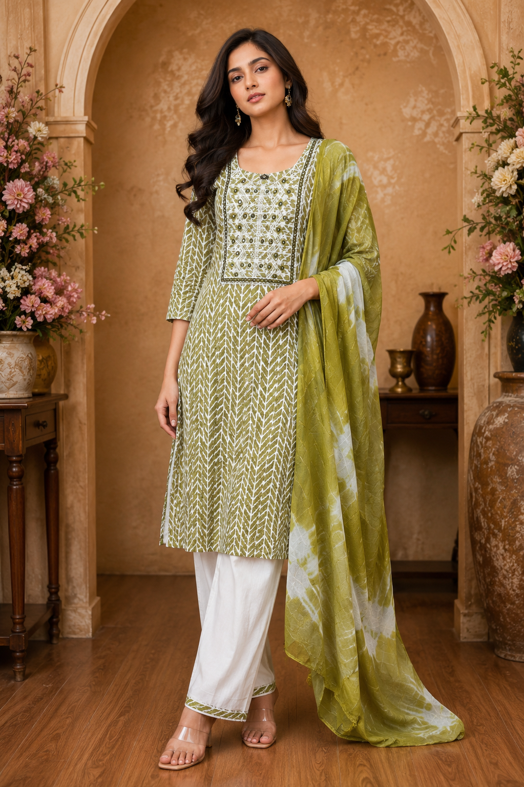 Women's 3-Piece Kurta Set with Palazzo & Dupatta