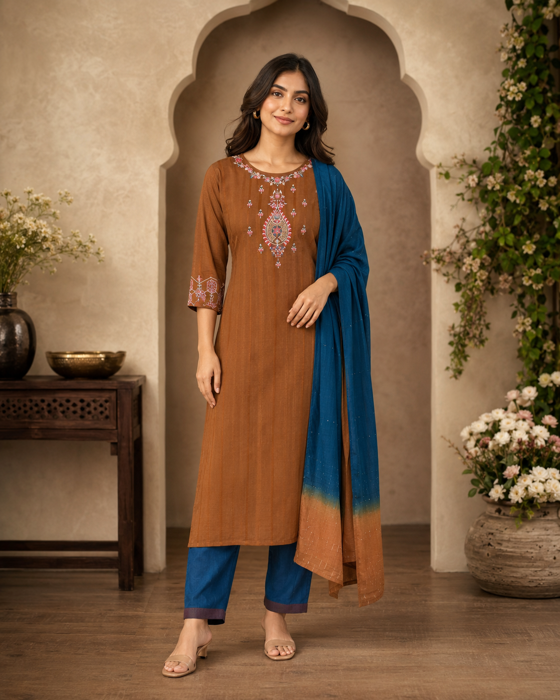 Women's 3-Piece Kurta Set with Palazzo & Dupatta