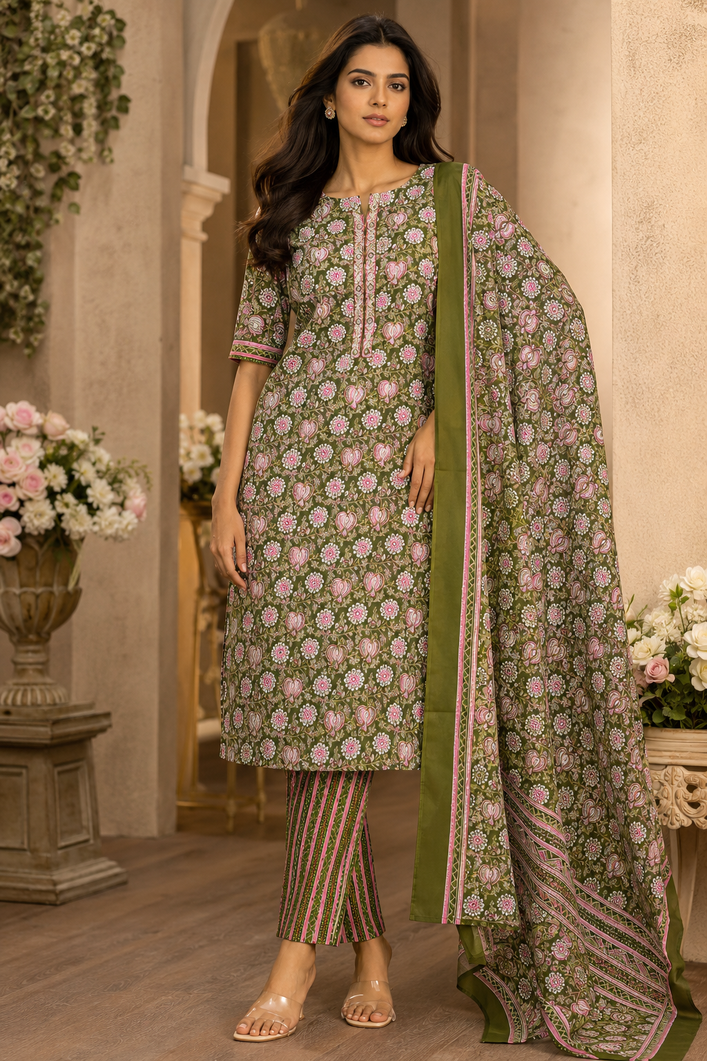 Women's 3-Piece Kurta Set with Palazzo & Dupatta