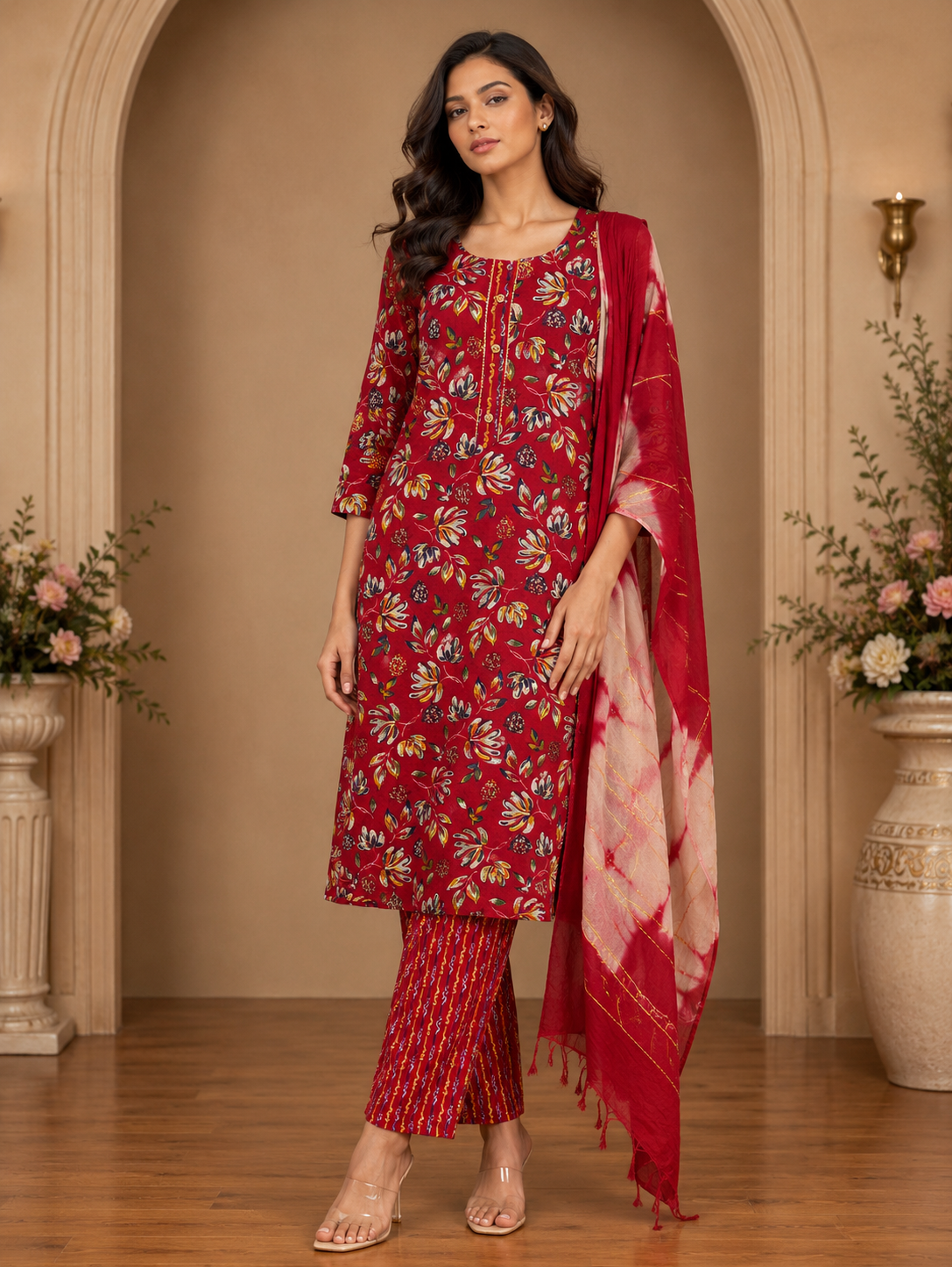 Women's 3-Piece Kurta Set with Palazzo & Dupatta