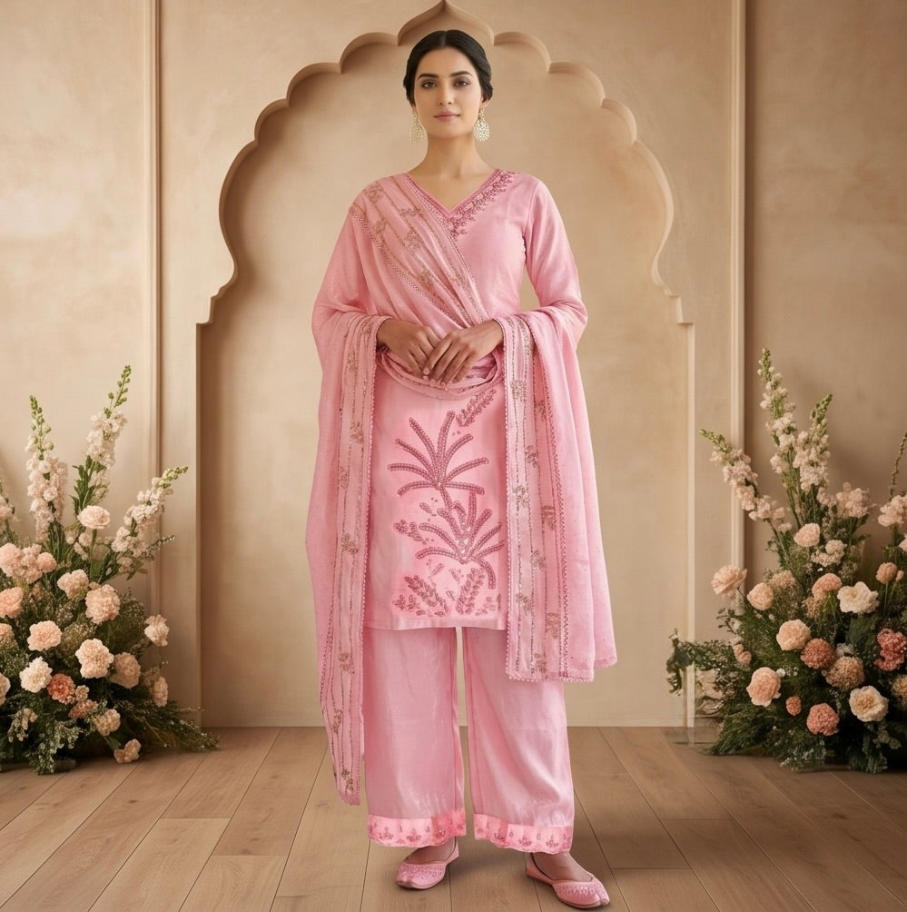 Women's 3-Piece Kurta Set with Palazzo & Dupatta