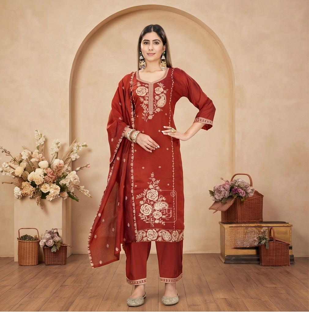 Women's 3-Piece Kurta Set with Palazzo & Dupatta