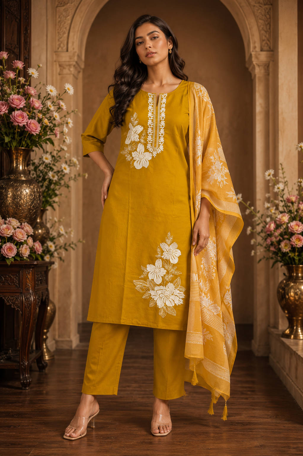 Women's 3-Piece Kurta Set with Palazzo & Dupatta