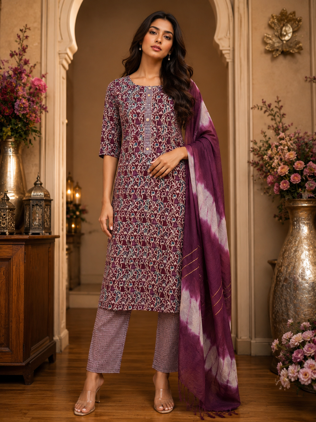 Women's 3-Piece Kurta Set with Palazzo & Dupatta