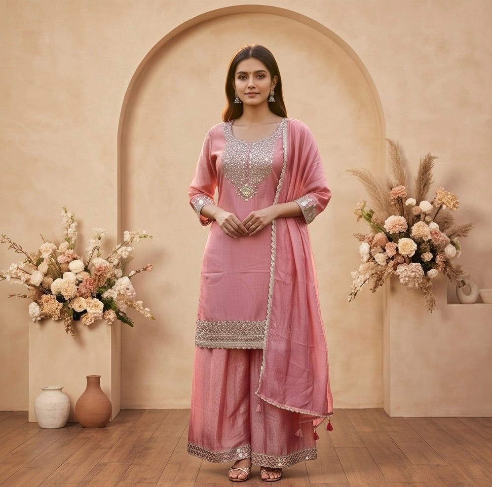 Women's 3-Piece Kurta Set with Palazzo & Dupatta