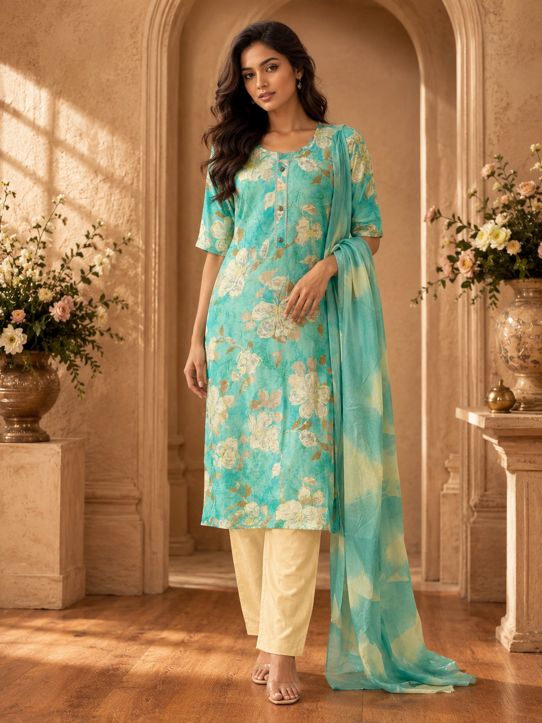 Women's 3-Piece Kurta Set with Palazzo & Dupatta