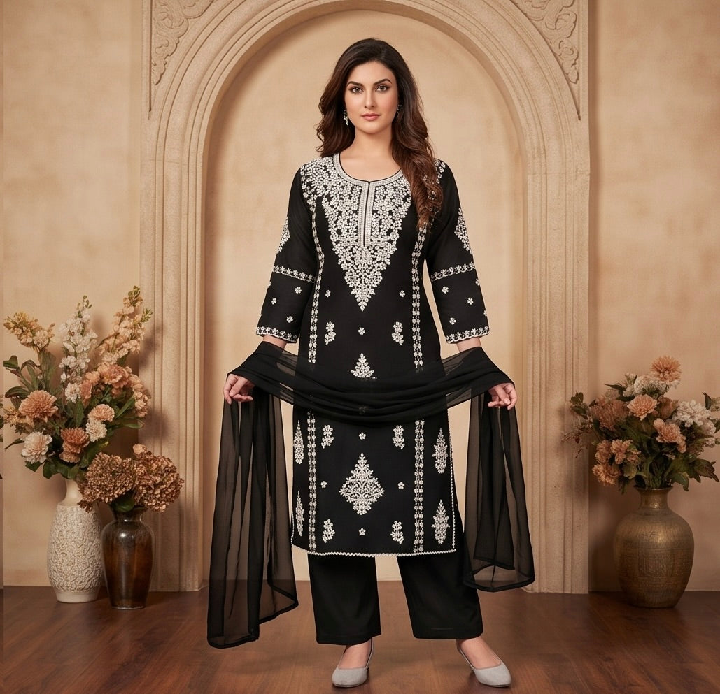 Women's 3-Piece Kurta Set with Palazzo & Dupatta