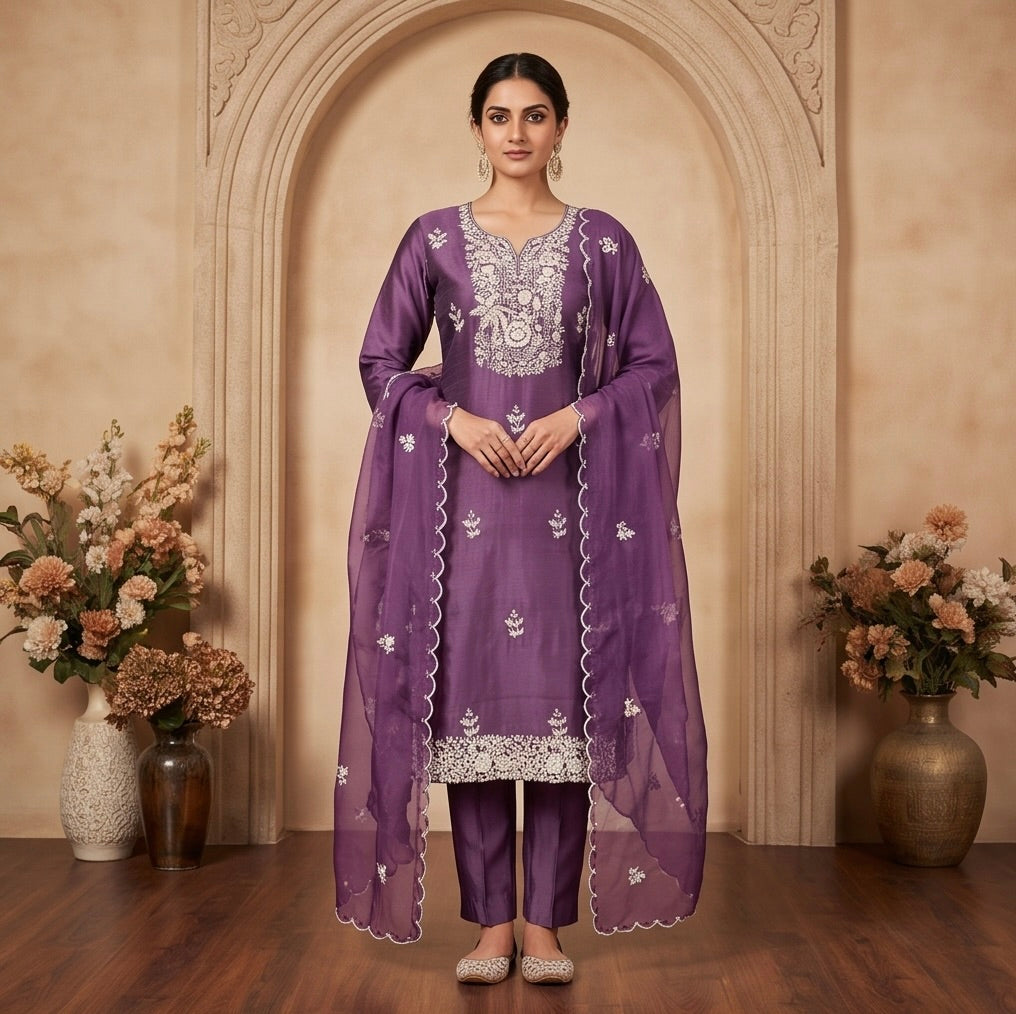 Women's 3-Piece Kurta Set with Palazzo & Dupatta