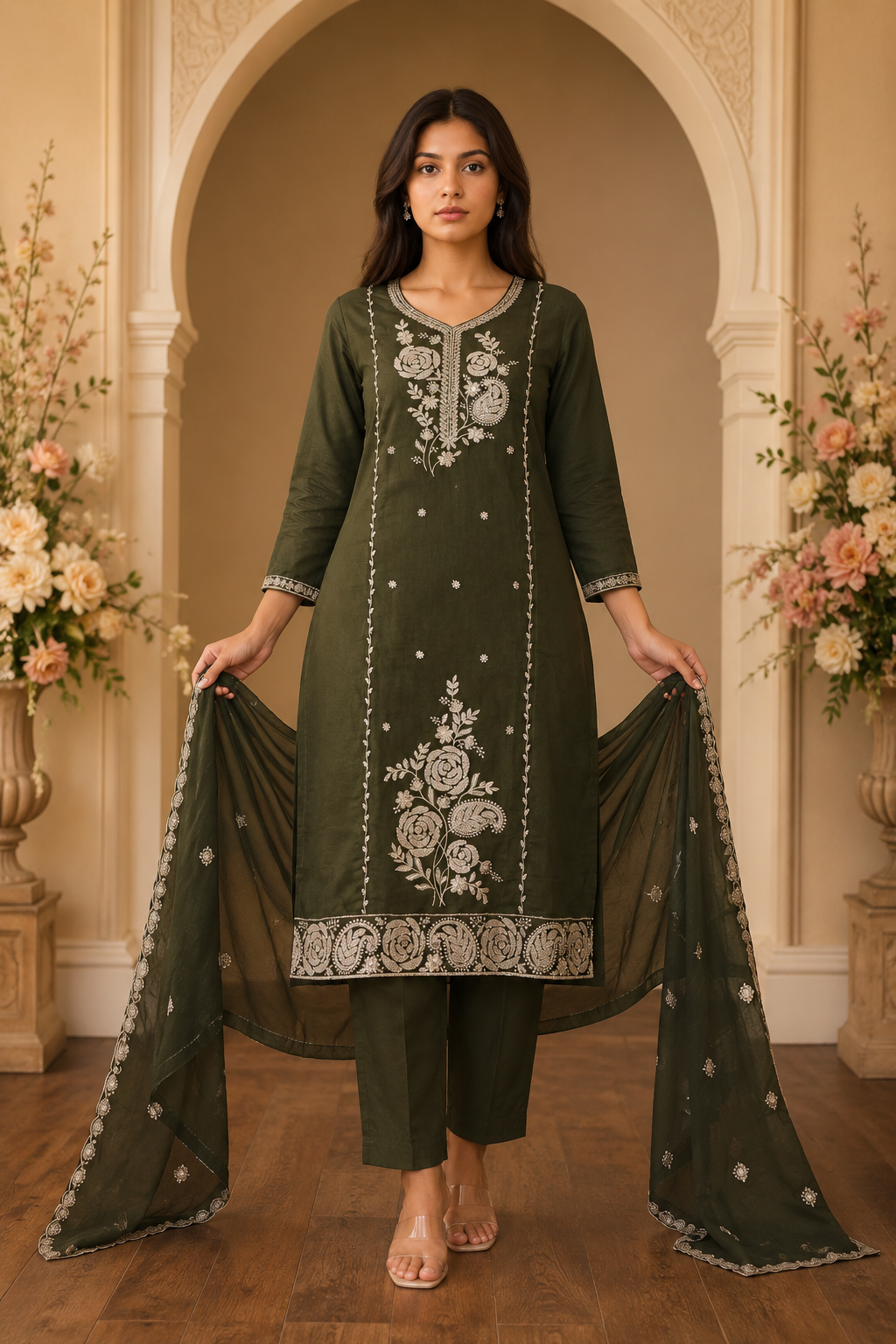 Women's 3-Piece Kurta Set with Palazzo & Dupatta
