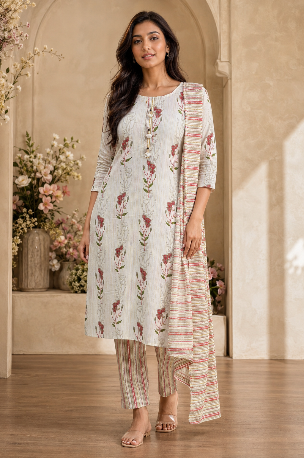 Women's 3-Piece Kurta Set with Palazzo & Dupatta