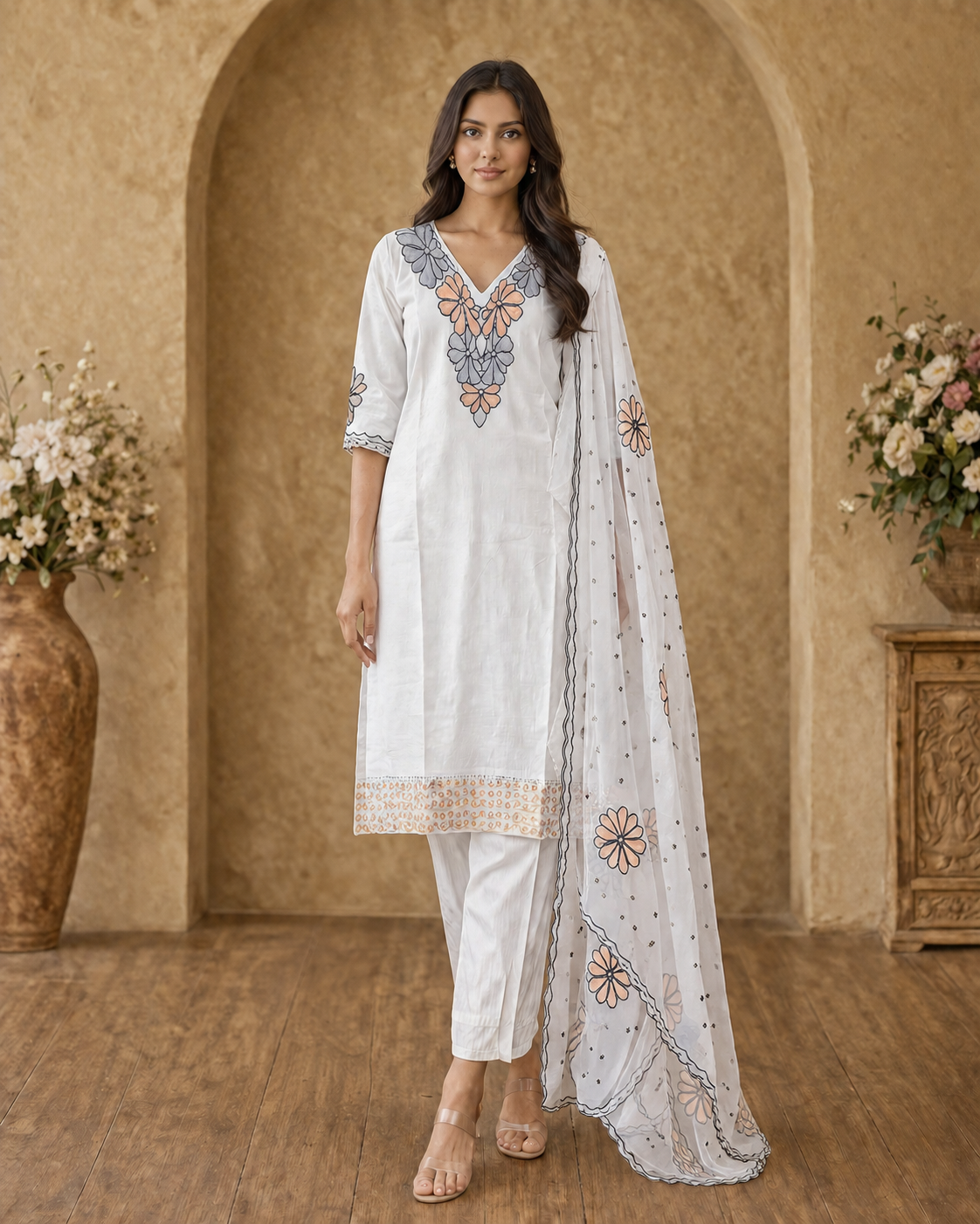 Women's 3-Piece Kurta Set with Palazzo & Dupatta