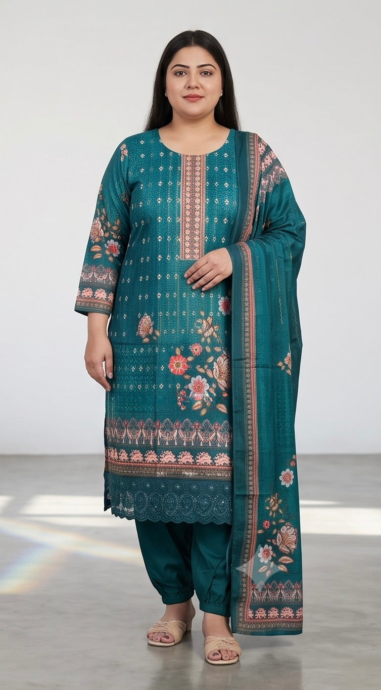 Teal Printed Kurta Set