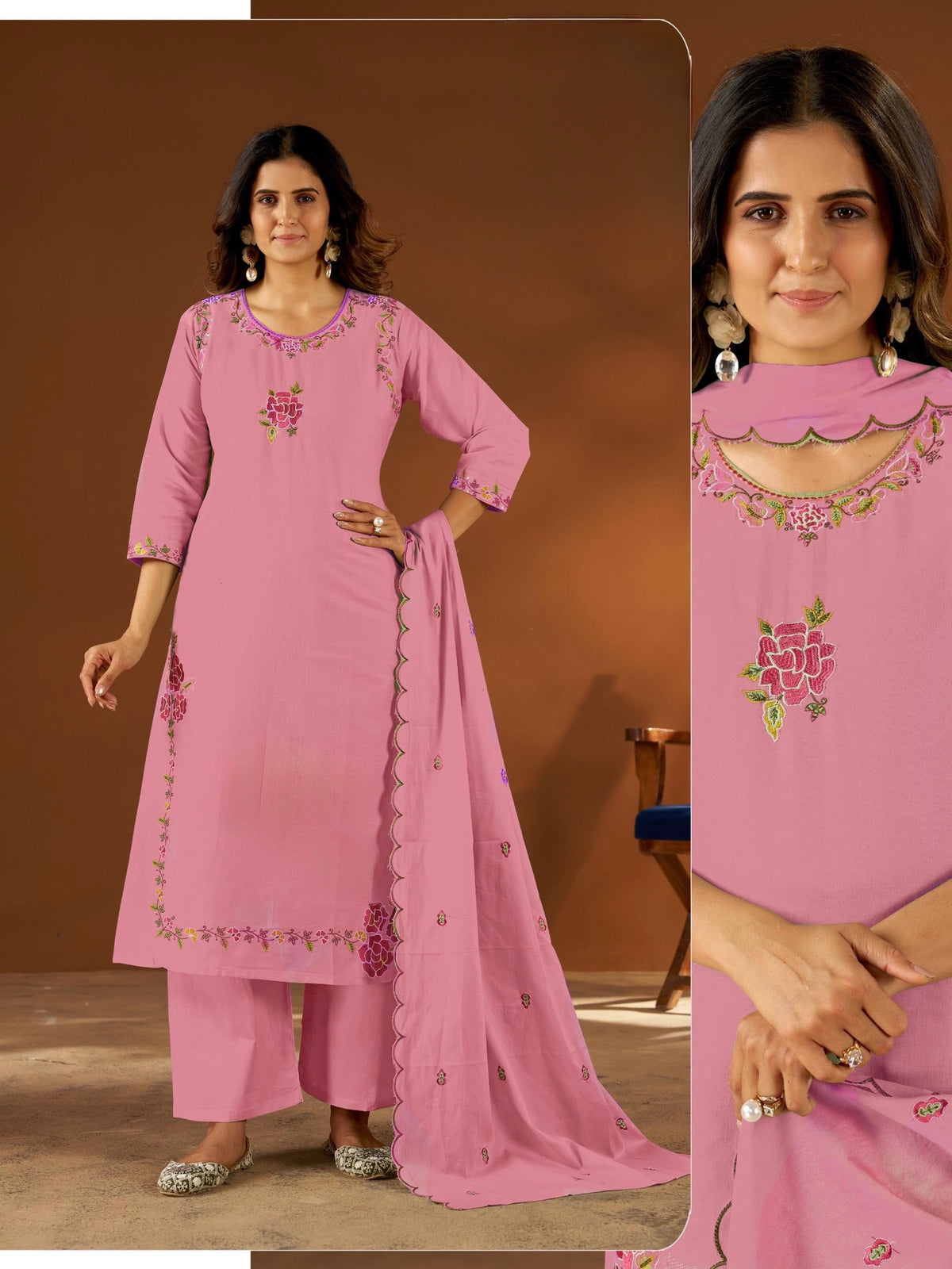 Women's 3-Piece Kurta Set with Palazzo & Dupatta