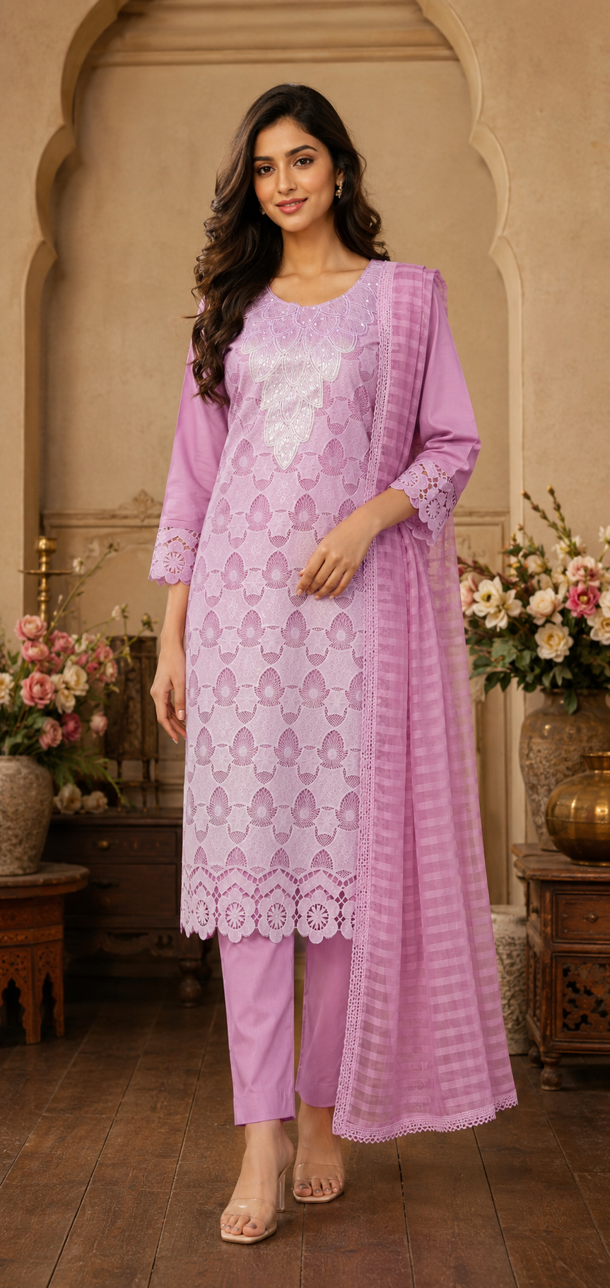 Women's 3-Piece Kurta Set with Palazzo & Dupatta