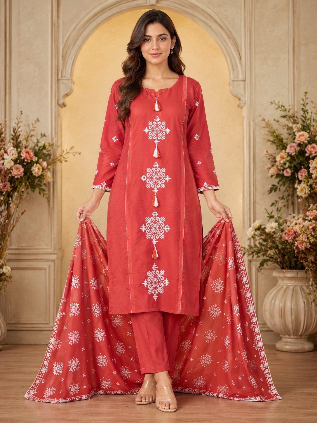Women's 3-Piece Kurta Set with Palazzo & Dupatta